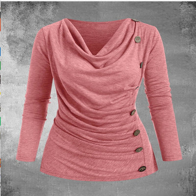 Camiseta Casual de Manga Larga con Cuello Superpuesto - Image 10