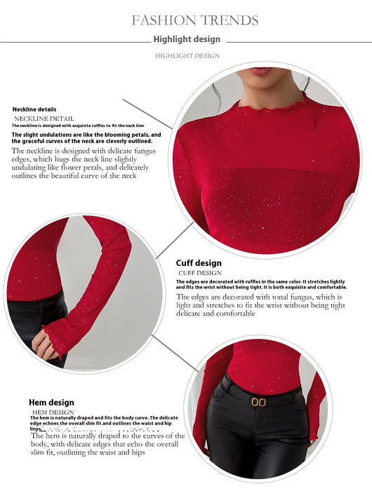 Blusa Brillante con Lentejuelas Ajustada de Manga Larga - Image 7