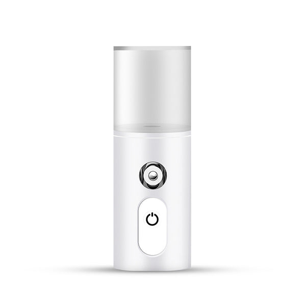 White portable facial humidifier with a clear water tank and a power button, for on-the-go moisturizing. - Image 15