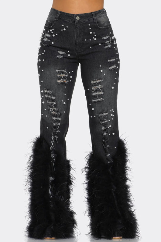 Jeans Stretch Rasgados con Detalles de Perlas - Image 24
