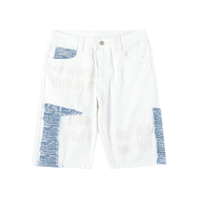 Shorts Denim con Paneles de Contraste Bordados para Hombre - Image 5