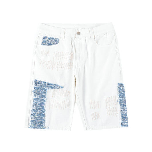 Shorts Denim con Paneles de Contraste Bordados para Hombre - Image 5
