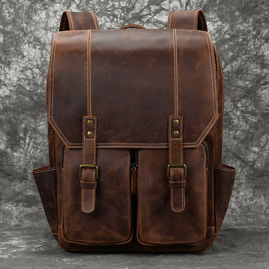 Mochila Multifuncional de Cuero Crazy Horse Retro para Hombre y Estudiantes - Image 29