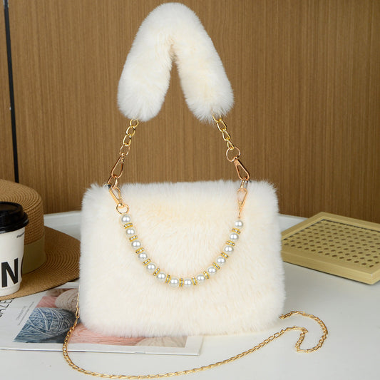 Bolso Bandolera de Peluche con Cadena de Moda