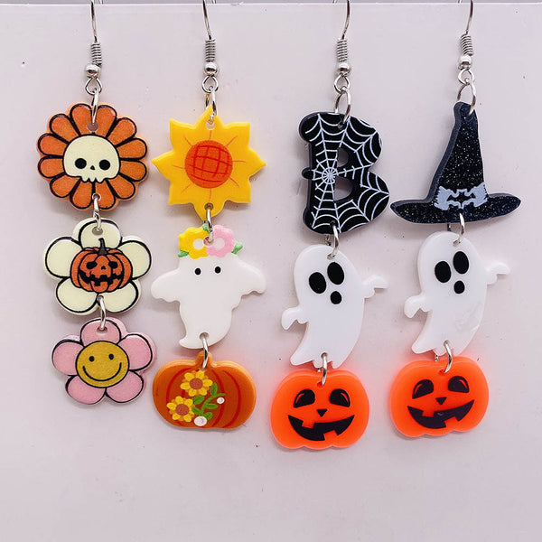 Aretes Colgantes Halloween Calabaza Sangrienta Fantasma Acrílico