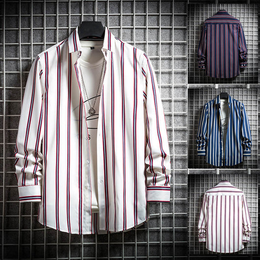 Camisa Manga Larga Slim Fit Estilo Coreano Talla Grande Hombre