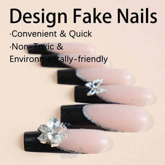 Uñas Postizas Extendidas con Diseño Mariposa Francesa - Punta de Agua Europea - Image 3
