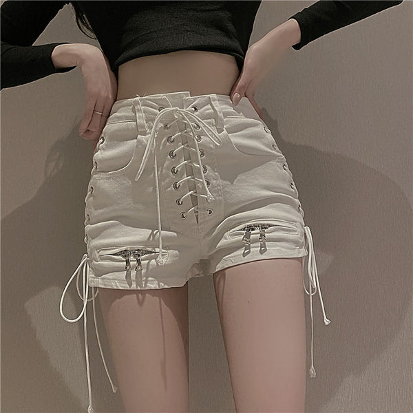 Shorts Denim Cintura Alta con Cierre y Tirantes para Mujer - Image 4