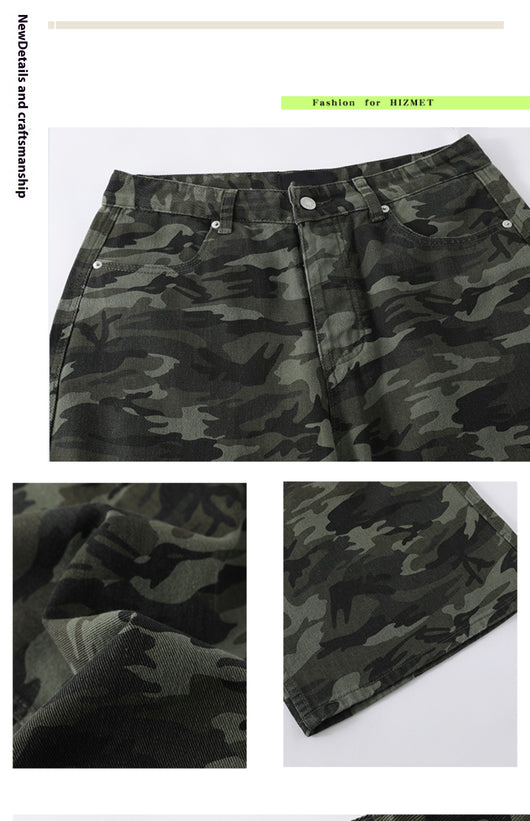 Pantalón Cargo Ancho Camuflaje Retro de Tiro Bajo - Image 14