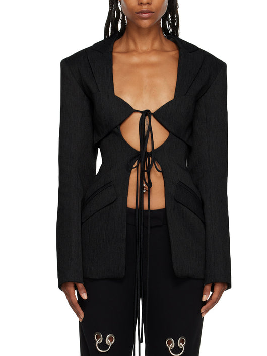 Blazer Asimétrico con Escote V y Detalles Calados - Image 7