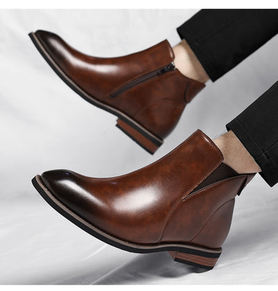 Botas Altas Retro de Cuero para Hombre - Estilo Formal Clásico - Image 14