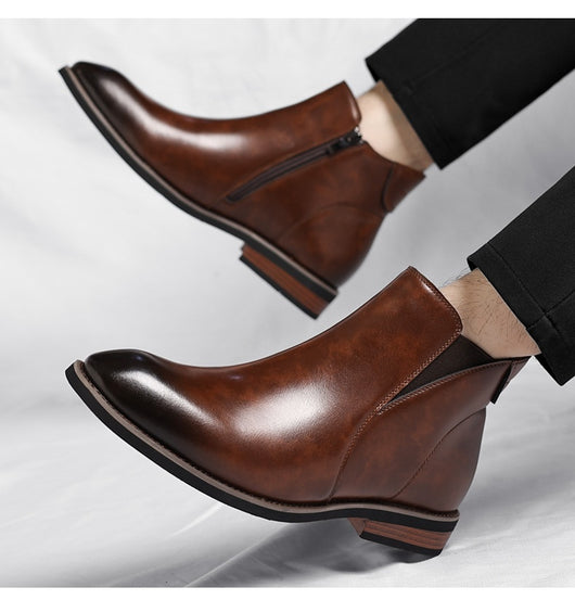 Botas Altas Retro de Cuero para Hombre - Estilo Formal Clásico - Image 14