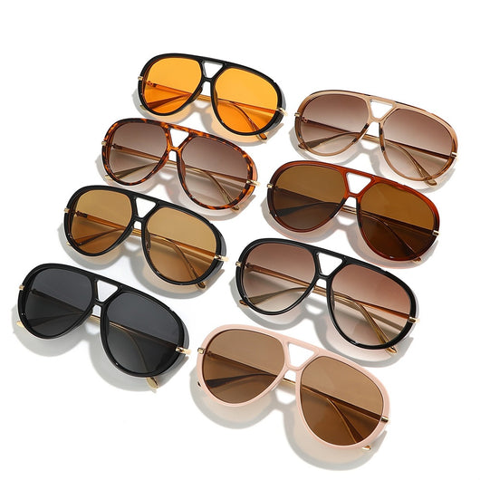 Retro aviator sunglasses with bright black frames, vibrant orange lenses, and sleek gold-colored metal temples. - Image 5