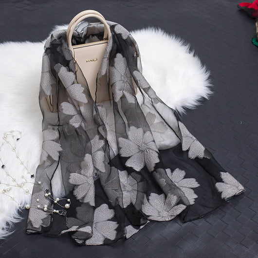 Pañuelo de Seda Estampado Flores Huecas - Diseño Elegante y Versátil - Image 39