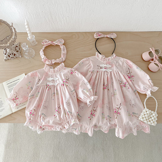 Enterizo Manga Larga para Bebé Niña Estilo Retro Tang - Image 4