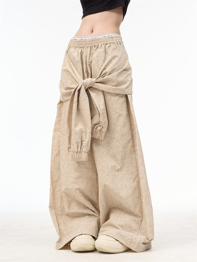Pantalones Anchos Retro Estilo Americano con Cintura Ajustable y Encaje - Image 9