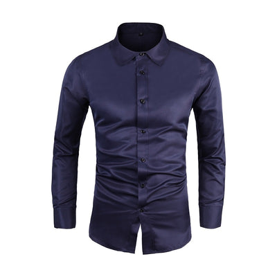 Camisa de Negocios Manga Larga Talla Grande Cuello Solapa Color Sólido para Hombre - Image 5