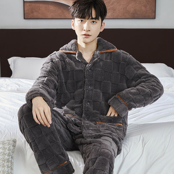 Pijama Hombre Franela Jacquard Forrado Térmico Cómodo