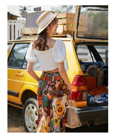 Pantalones Sueltos de Playa con Estampado Retro para Mujer - Image 9