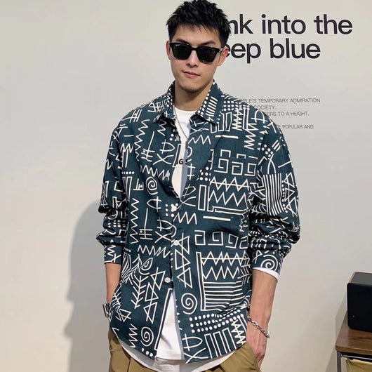 Camisas Manga Larga Personalizadas con Estampado Geométrico para Hombre - Image 4