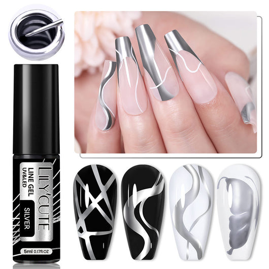 Esmalte Gel Metálico con Adhesivo Cable para Uñas Artísticas - Acabado Plateado Fotocurable - Image 18