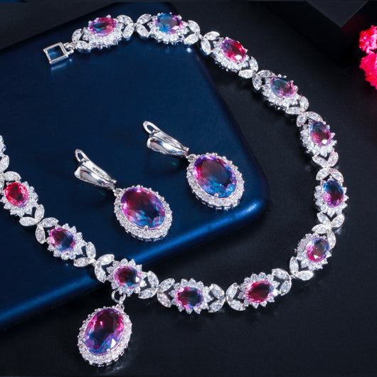 Conjunto de Aretes, Collar y Pulsera con Piedras de Zircón Degradado - Image 14