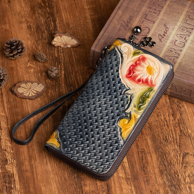 Cartera de Cuero Mediana Pintada a Mano con Árbol Retro - Image 5