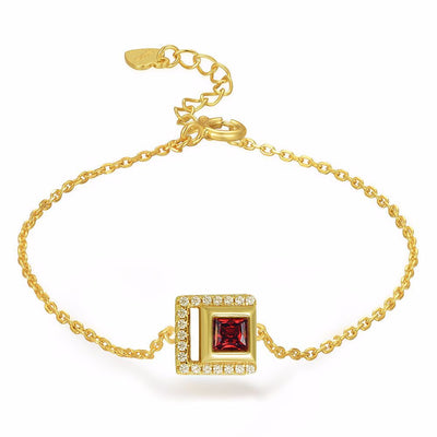 Pulsera de Plata Esterlina con Granate Natural y Detalles Dorados - Image 6