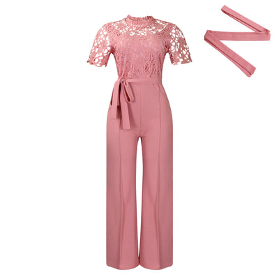 Jumpsuit de Encaje Elegante con Cintura Anudada y Piernas Anchas - Image 6