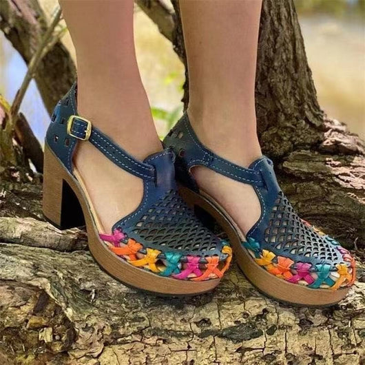 Sandalias Romanas Étnicas con Tacón Grueso y Estampado Floral - Image 4