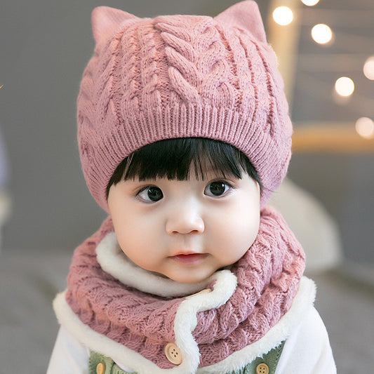 Conjunto Gorro y Babero de Lana Gruesa Trenzado