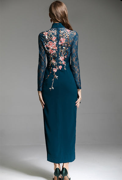 Vestido Chino Elegante con Bordado Floral Tradicional - Image 7