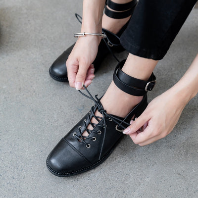 Zapatos de Cuero con Cordones y Hebilla - Tacón Cuadrado Punta Redonda - Image 18