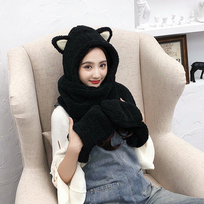 Gorro y Bufanda Cálidos con Orejas de Gato - Conjunto Coreano para Invierno - Image 7