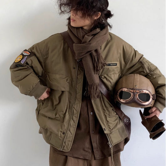 Chaqueta Piloto Acolchada Suelta Estilo Retro para Hombre