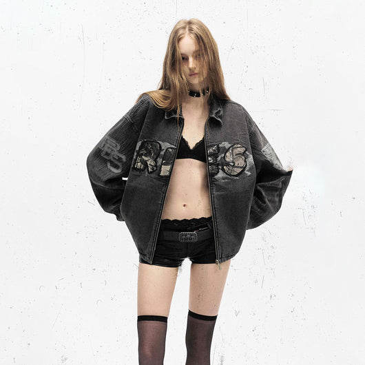 Chaqueta de Motociclista Denim con Bordados - Image 12