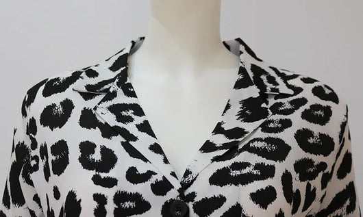 Blusa Vintage Leopardo Manga Larga Cuello Solapa Oficina Talla Grande - Image 26