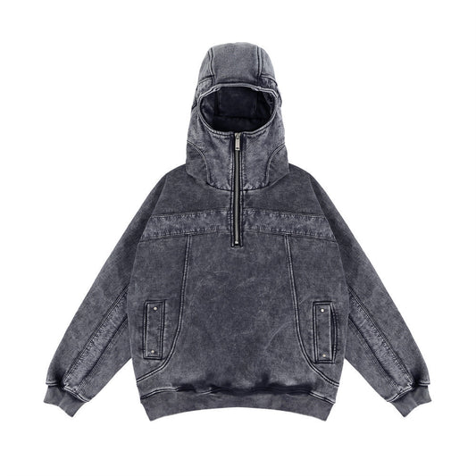 Sudadera Hoodie Hombre Diseño Distressed con Costuras Contrastantes - Forro Polar Grueso Invierno