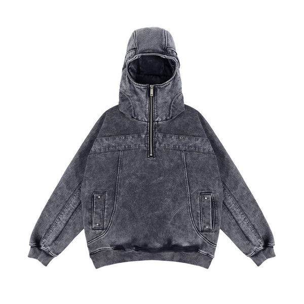 Sudadera Hoodie Hombre Diseño Distressed con Costuras Contrastantes - Forro Polar Grueso Invierno