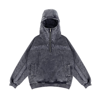 Sudadera Hoodie Hombre Diseño Distressed con Costuras Contrastantes - Forro Polar Grueso Invierno