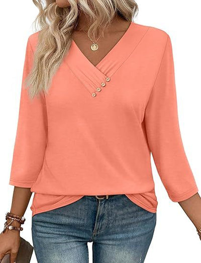 Blusa Casual Mujer Cuello V Botones - Estilo Europeo Otoño - Image 8