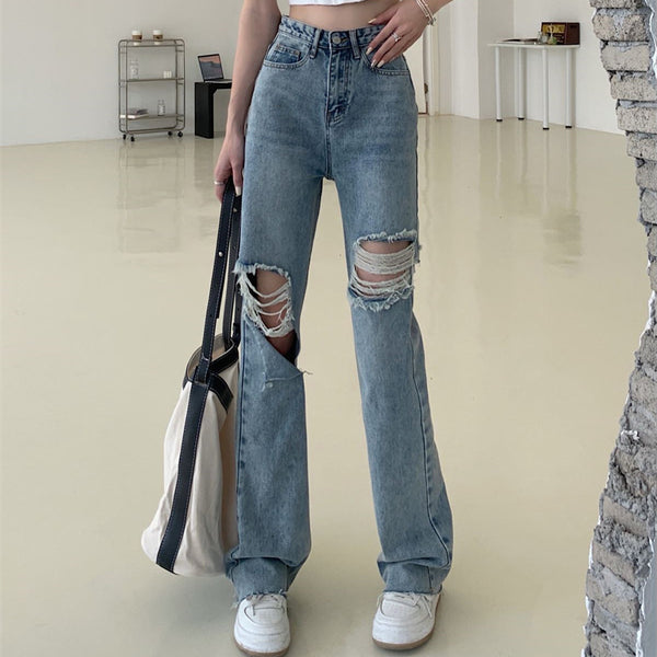Jeans Retro Talle Alto Rectos con Roturas