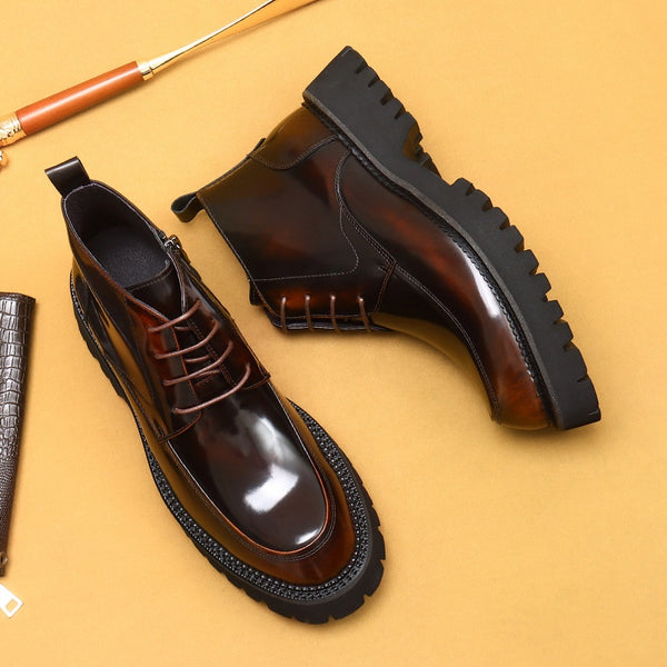 Botas Martin de Cuero Charol Plataforma con Cierre - Estilo Británico Elegante