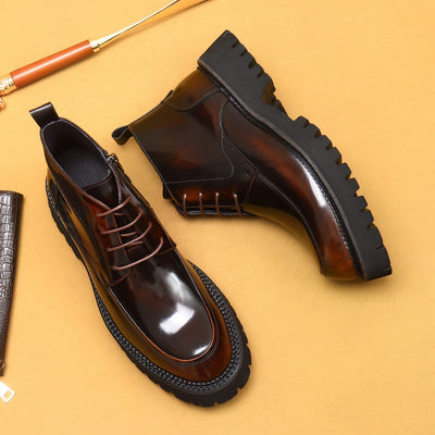 Botas Martin de Cuero Charol Plataforma con Cierre - Estilo Británico Elegante - Image 2
