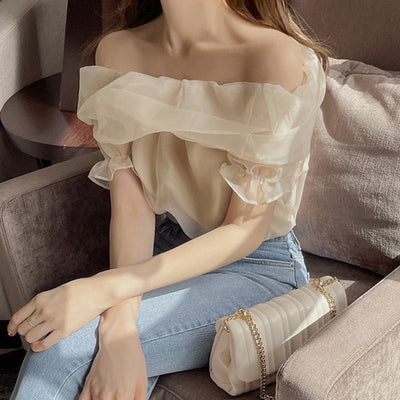 Blusa Entallada de Manga Abullonada en Tul Liso - Image 5