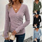 Blusa Clásica de Cuello V y Manga Larga en Colores Sólidos para Mujer