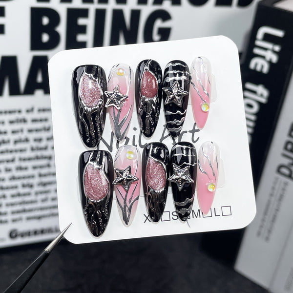 Uñas Adhesivas Premium con Diseño Personalidad - Stickers de Uñas Medianas Brillantes