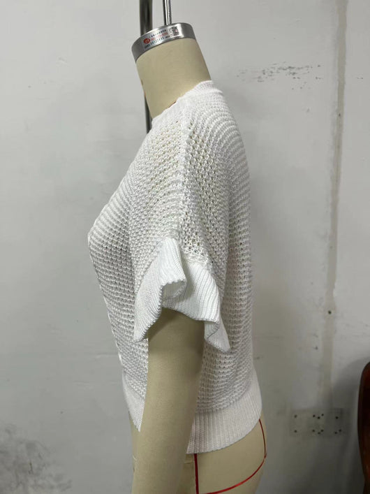 Suéter Tejido con Cuello Redondo y Mangas Fruncidas - Image 16