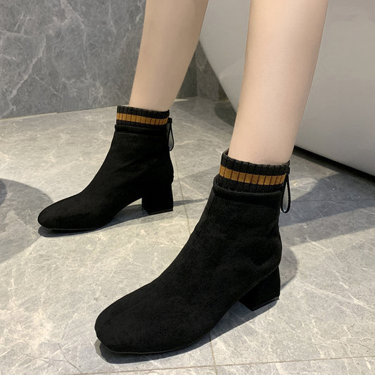 Botines de Tacón Grueso Cuadrado Estilo Europeo y Americano