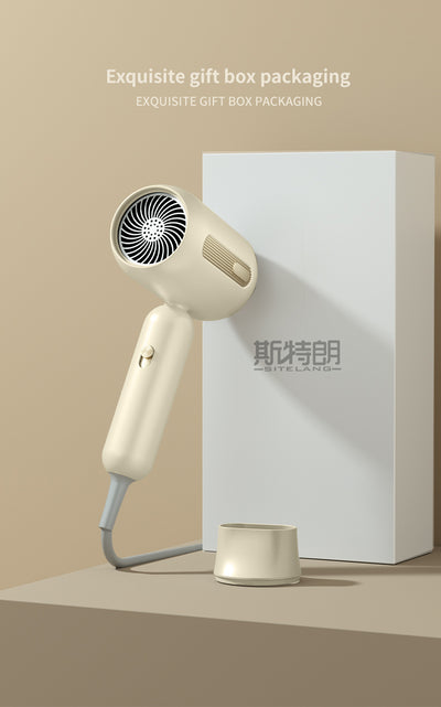 Beige 1200W hair dryer with a minimalist design, featuring a 360-degree rotating air collector nozzle and a US 110V plug. - Image 19